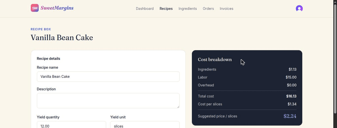 Recipe cost calculator